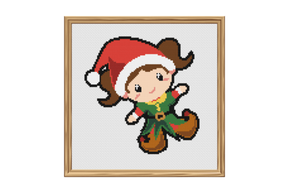 Elf Woman with a Hand in the Air: A Festive Cross Stitch