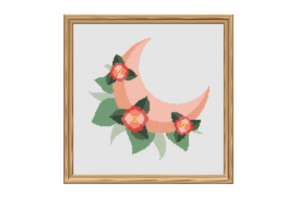 Pink Crescent Moon with Roses Embroidery
